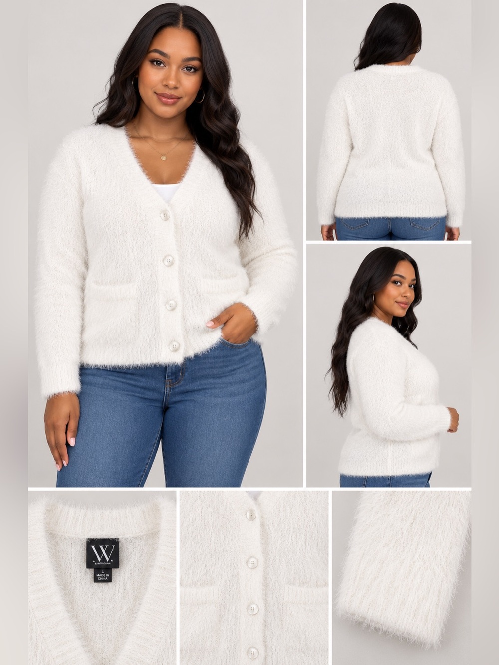 Worthington Fuzzy Eyelash-Knit Cardigan L